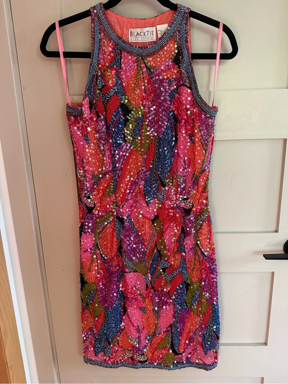 Vintage BlackTie Oleg Cassini Silk Pink Sequin Beaded Cocktail Dress 8 - Picture 1 of 5